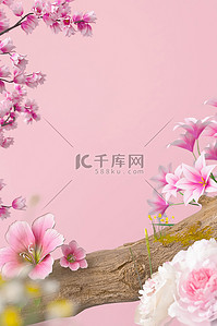 粉色春季背景图片_母亲节康乃馨粉色3D立体背景仿摄影展台