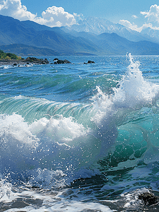 三亚石头摄影照片_洱海边的浪花摄影图