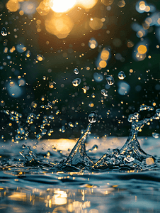 飞溅水花摄影照片_下雨天水面水滴雨水节气雨滴水面水花飞溅摄影图