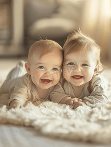 两个可爱的宝宝愉快的玩耍唯美画面摄影图 人物