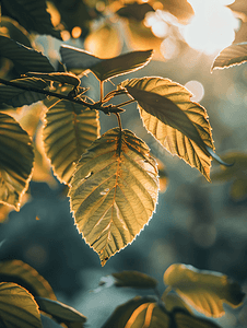 阳光下树叶摄影图
