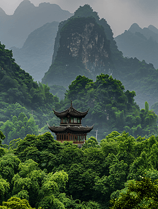 山水河流风光摄影照片_桂林白天桂林山水阳朔世外桃源景区旅游摄影图