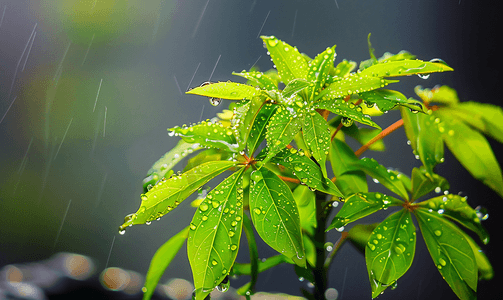 夏天雨后新芽摄影图