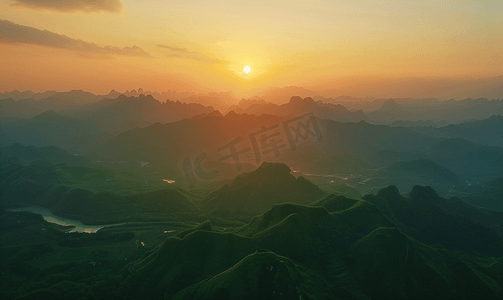 自然晚霞广西桂林自然风光航拍山顶无人机摄影图