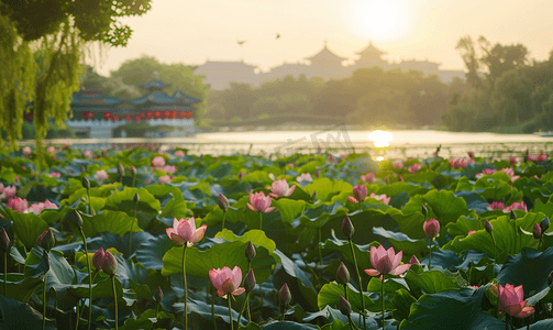 北京地标北海公园荷花旅游摄影图