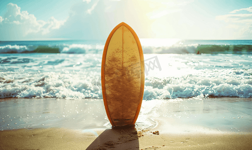 冲浪摄影照片_夏日沙滩冲浪板摄影图