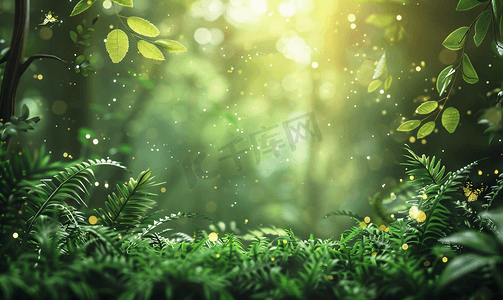 春季踏青艺术字摄影照片_森林风景绿色背景自然风光摄影图