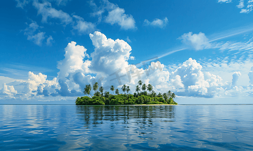 海岛云朵蓝天摄影图