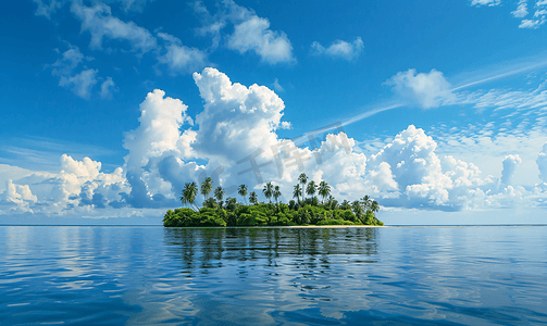 天空摄影照片_海岛云朵蓝天摄影图