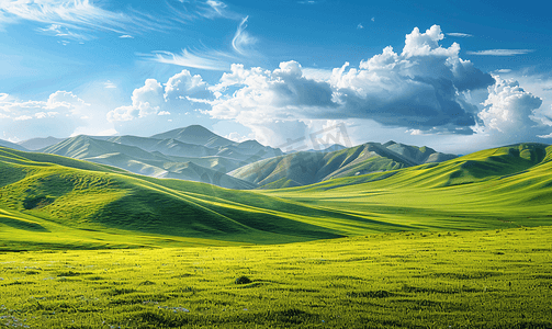 蓝天田地摄影照片_内蒙古高山草原景观