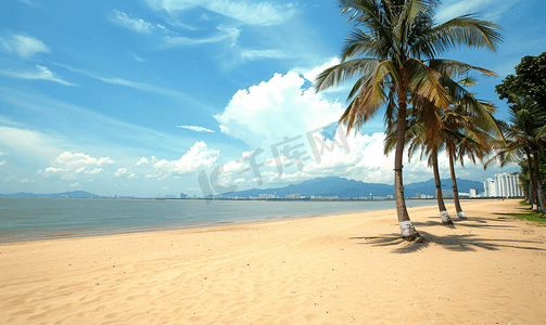 海南夏天摄影照片_旅游景点海南海边椰子树高清海滩