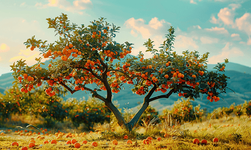 夏天的柿子树摄影图