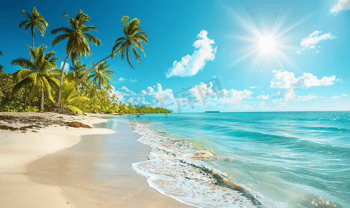 美丽的热带海滩和大海的椰子树