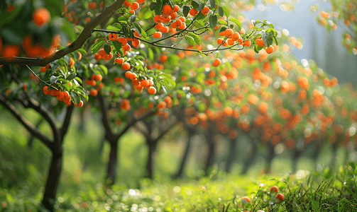 夏天的柿子树摄影图
