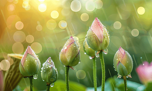 雨后荷花花苞摄影图