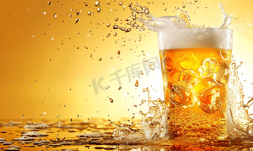 夏日冰块啤酒冷饮摄影图