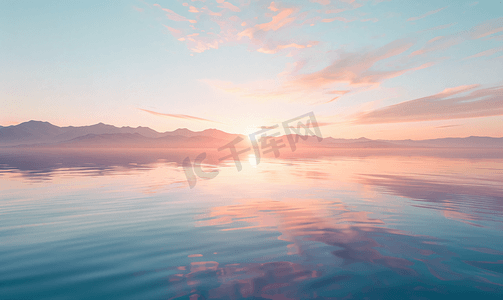 夕阳落日茶卡盐湖水摄影图