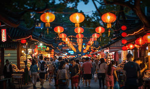 国朝集市摄影照片_上海夏日夜市摄影图