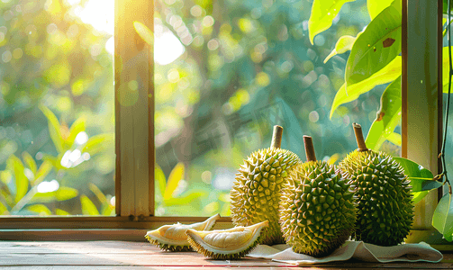 金枕榴莲白天夏季果实室内食物摄影图