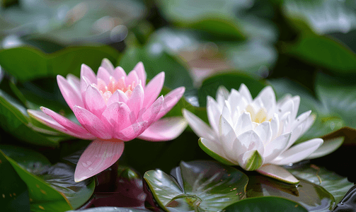 女神节买一送一摄影照片_白色和粉色睡莲 2