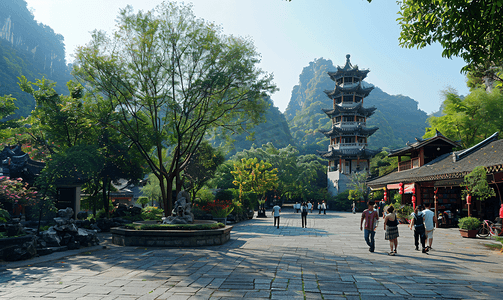 农村风光摄影照片_桂林白天桂林山水阳朔世外桃源景区旅游摄影图