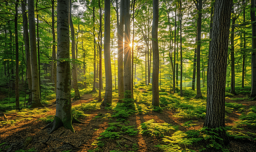 树木的年轮图摄影照片_树林里的阳光摄影图 森林