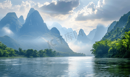 山川河流摄影照片_郴州小东江夏天风景山川河流湖南