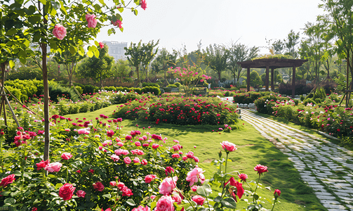 七夕自然风景花园洋玫瑰花圃摄影图