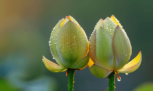 雨后荷花花苞摄影图