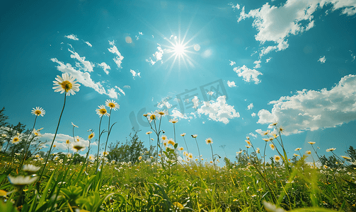 太阳白云摄影照片_太阳蓝天白云自然风景摄影图