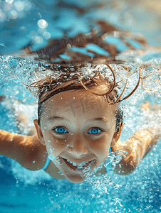 七月你好摄影照片_小孩子练习游泳