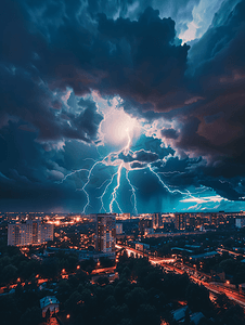 极端城市雷雨闪电天气白天雷阵雨城市城市暴雨摄影图