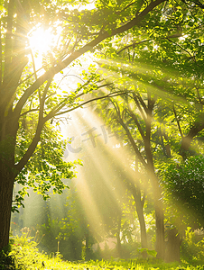 阳光灿烂摄影照片_公园阳光束穿过树木森林