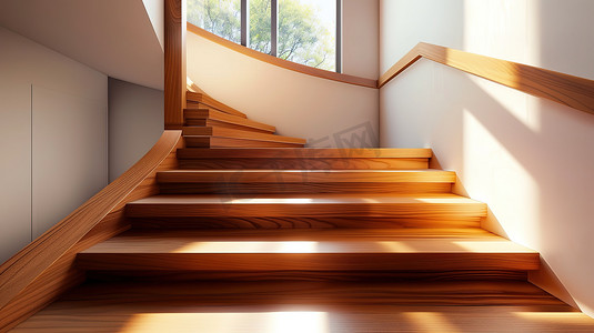 现代原木质感楼梯图片