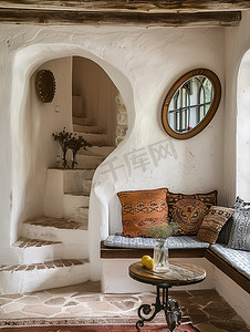 地中海风格客厅楼梯高清摄影图