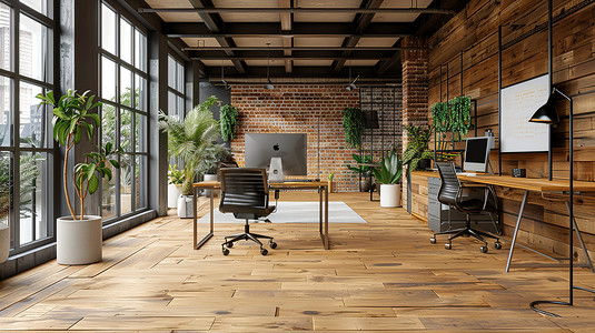 现代化办公室内部地板工业风格高清摄影图