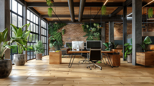 现代化办公室内部地板工业风格摄影配图