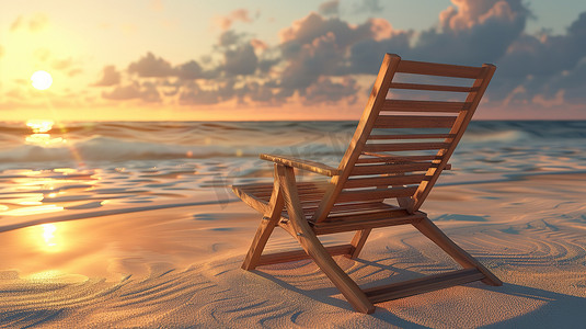 沙滩躺椅大海日落摄影图