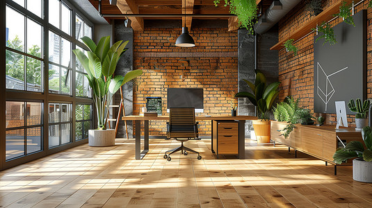 工业风格摄影照片_现代化办公室内部地板工业风格摄影照片