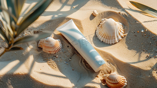 夏天沙滩美容防晒产品照片