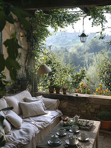 露台阳光沙发花朵绿色植物高清图片