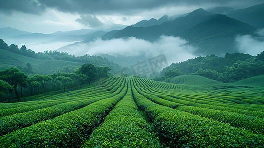 茶林大山立体描绘摄影照片