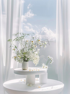 白色圆桌装饰着鲜花图片