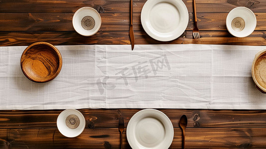 盘子餐具桌布立体描绘摄影照片