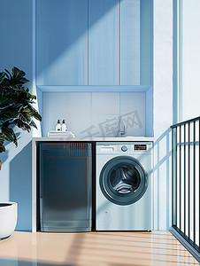 滚筒洗衣机现代阳台高清摄影图