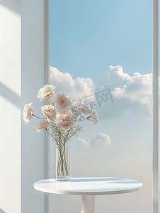 白色圆桌装饰着鲜花图片