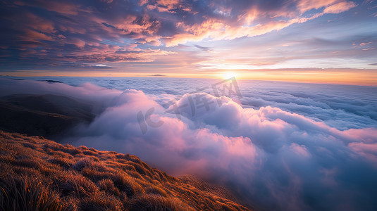 高山自然风光日出云海摄影图