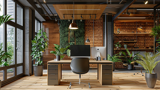 工业风格摄影照片_现代化办公室内部地板工业风格图片