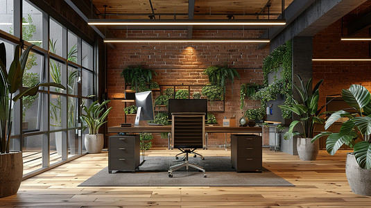 现代化办公室内部地板工业风格高清摄影图