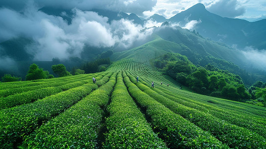 展台立体几何摄影照片_茶林大山立体描绘摄影照片